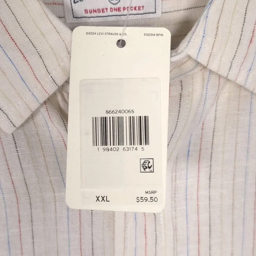 LEVIS New Men’s Shirt Standard‎ XXL Sunset Striped LINEN Blend Ivory 86624-0065